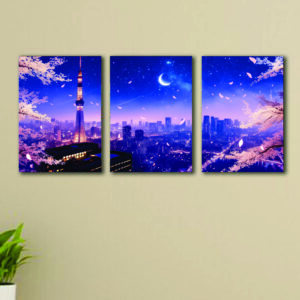 3pcs Blue City sticky phototile wall frames Wooden Material for home decor 8x11inches