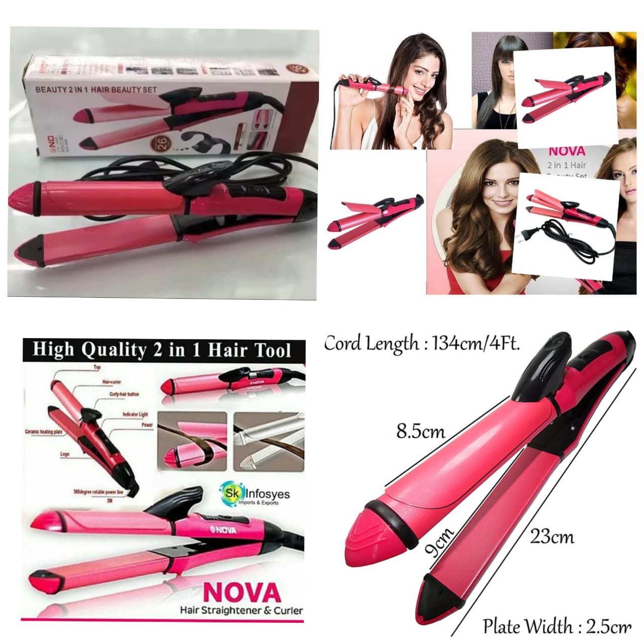 2-in-1 Nova Hair Straightener and Curler – Dual-Use Styling Tool with Quick Heat-Up Technology, Ceramic Plates for Smooth Straightening & Effortless Curls Model-NH-2009 – Portable, Lightweight, Ideal for Home or Travel Use - Image 2