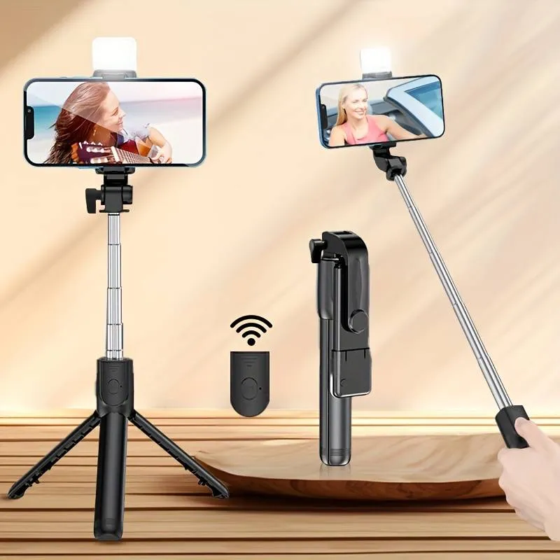 R1S 3-in-1 Selfie Stick Tripod with LED Light & Bluetooth Remote - Image 3