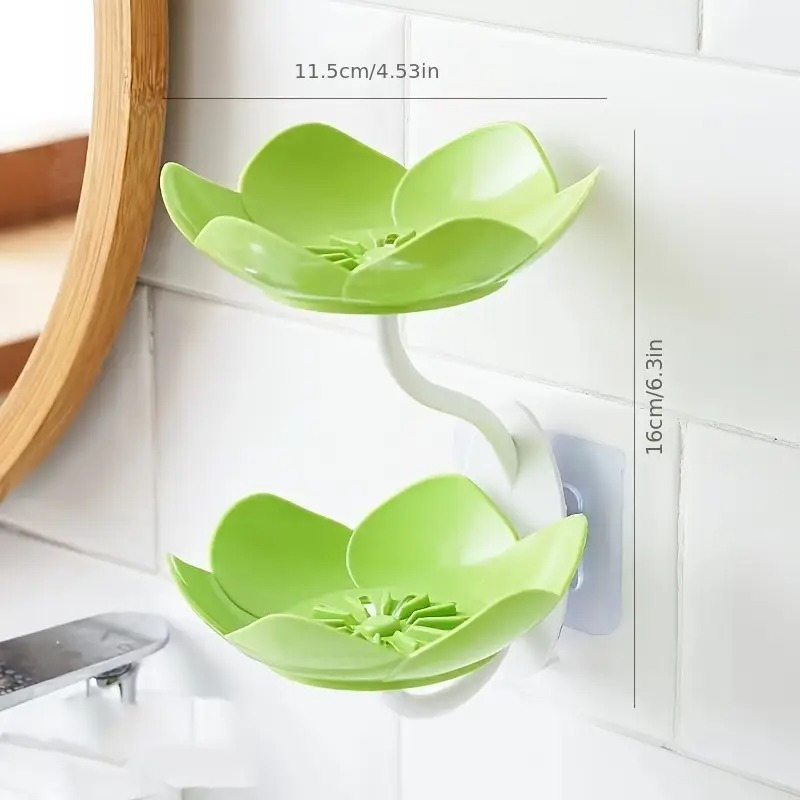 Multicolor Lotus Flower Soap Holder, Double Layer Wall-Mounted, No-Drill with Drainage, Quick-Dry Plastic Bathroom Organizer for Soap Storage, Soap Holder for Bathroom ( Random Color ) - 01 Stand - Image 2
