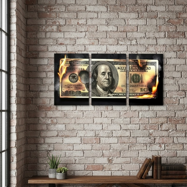 Dollar Wooden Sticky Wall Art – 3 Piece Modern Decorative Frame Set, 8x11 inch Each, Wooden Sticky Frame with Easy Wall Mount Sticky Tape - Image 3