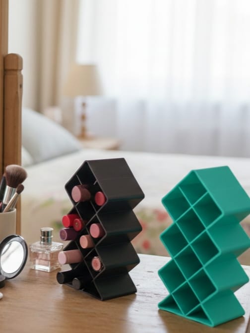 Plastic 10 Grid Lipstick Organizer with Storage Box – Makeup Holder for Lipsticks & Cosmetics - With Box (Random Color) - Image 4