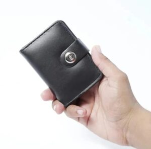 Boy’s Leather Wallet Black Mustard Brown Snap Closure Compact Bifold Wallet for Kids & Teens