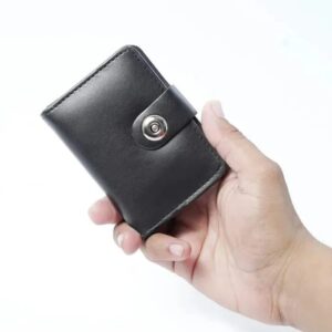 Boy's Leather Wallet Black Mustard Brown Snap Closure Compact Bifold Wallet for Kids & Teens