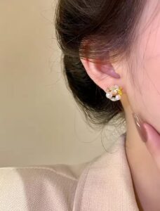 AWT-118 Korean Leaf Sparkling Pearl Earrings –  | Elegant Leaf Design With Premium Pearls, Perfect for Daily Wear, Parties & Special Occasions