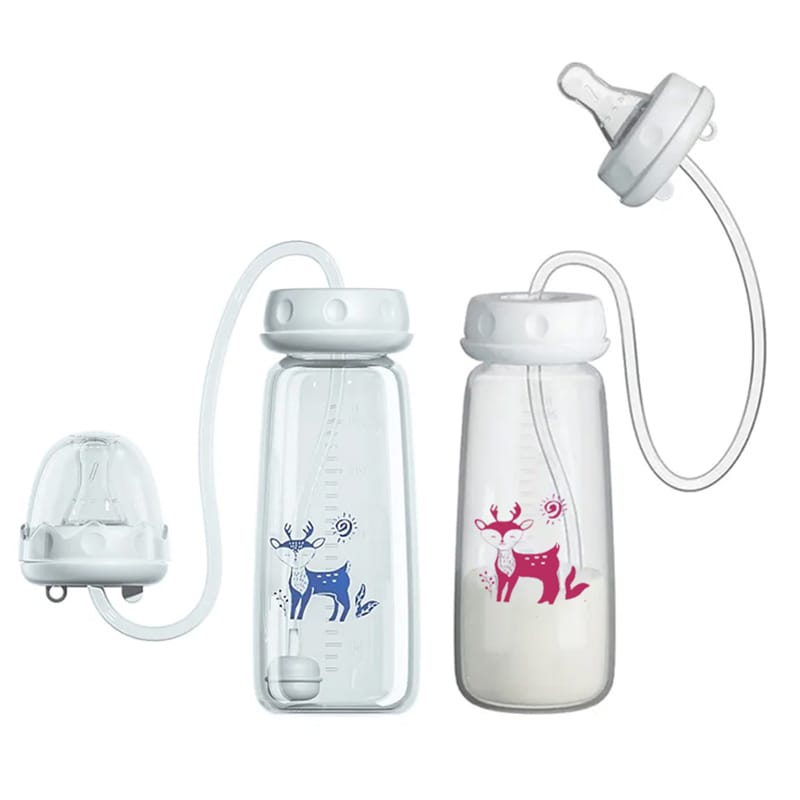 Handsfree Baby Feeding Bottle 240ml with Silicone Tube & Nipple | BPA-Free | Random Color - Image 2