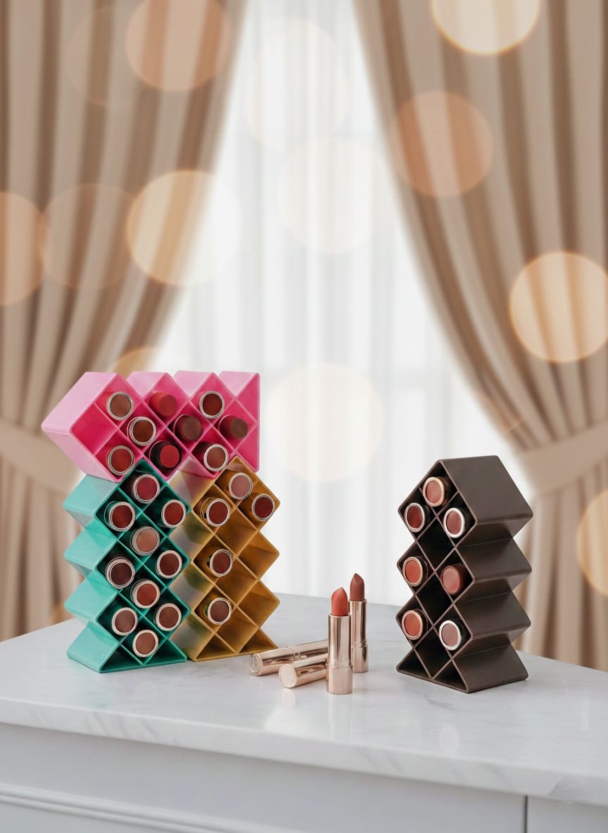 Plastic 10 Grid Lipstick Organizer with Storage Box – Makeup Holder for Lipsticks & Cosmetics - With Box (Random Color)