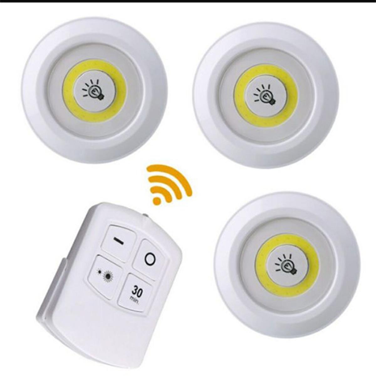 Pack of 3 LED Remote Control Lights – Tap Lights with Self Adhesive for Cabinet, Wardrobe & Kitchen ~ Cell Operated - Image 4