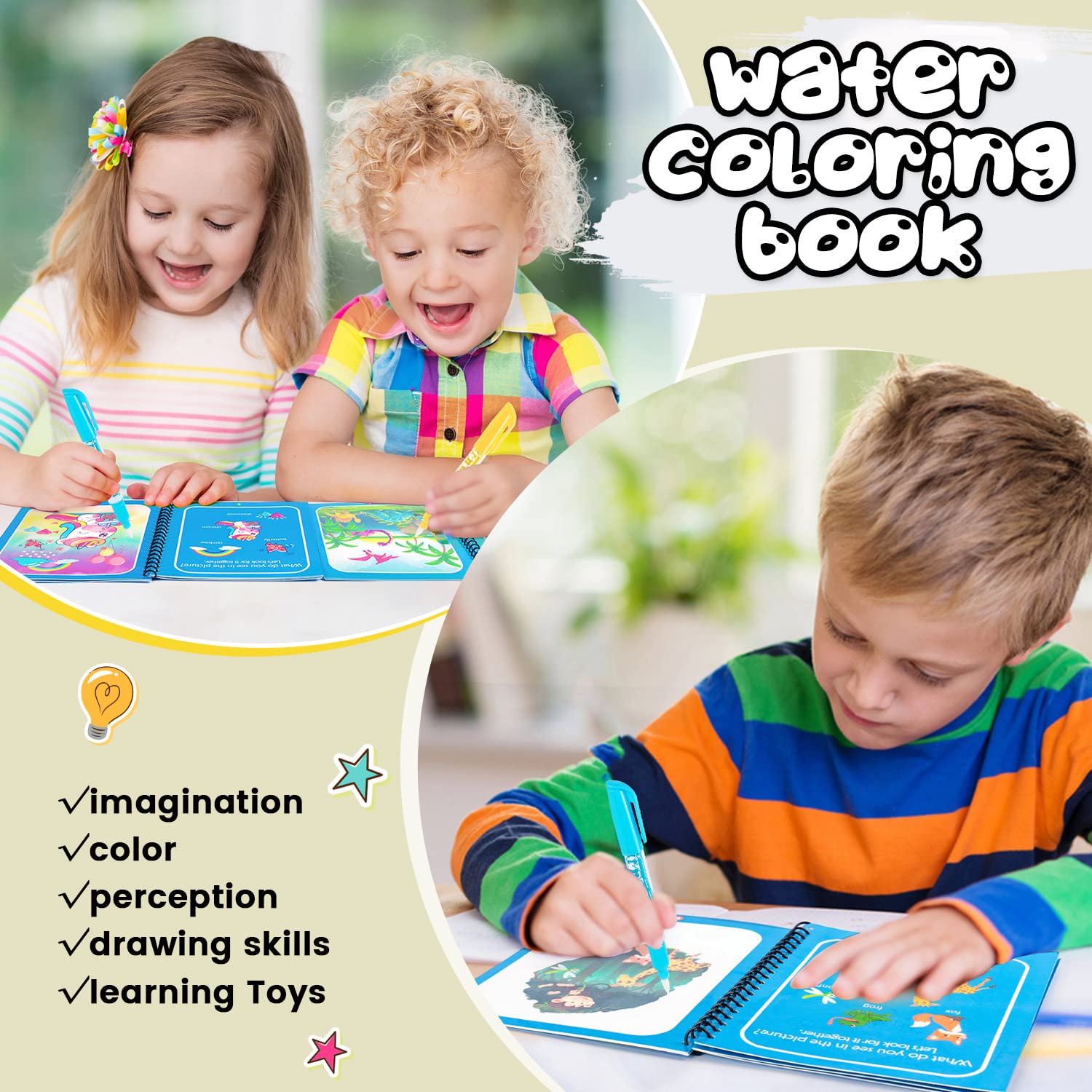 Magic Water Book Painting Drawing Coloring Board Book Magic Water Pen (random book ) - Image 2