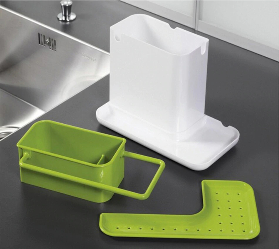 3-in-1 Soap Pump Dispenser With Sponge Holder Liquid Dispenser Container Hand Press Soap Organizer Kitchen Cleaner Tools hot with Self Draining Sink Tidy Organizer Brush Sponge Cleaning Cloth Holder - Image 2