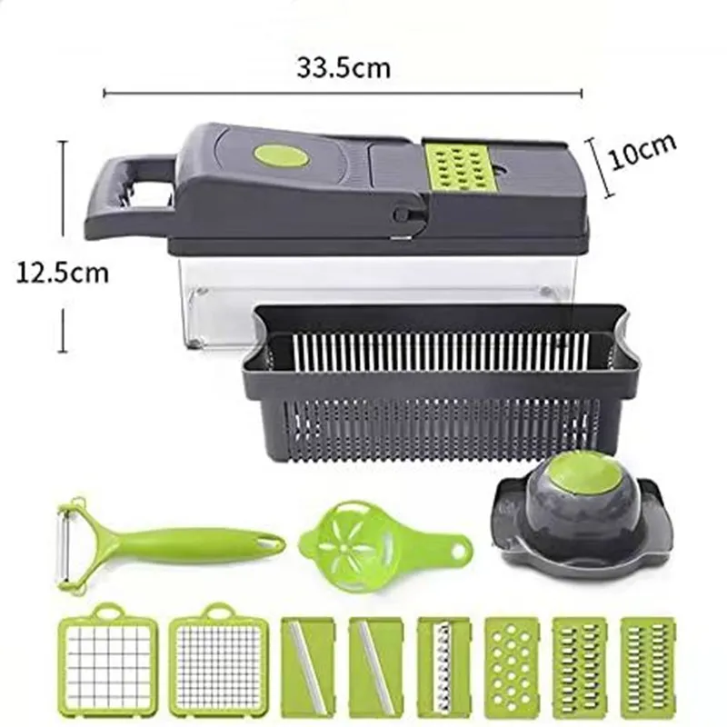 Vegetable Chopper 16 Pcs Set – Manual Onion Chopper, Food Slicer, Dicer, Grater & Potato Cutter with Handle – Multi-Function Kitchen Tool - Image 2