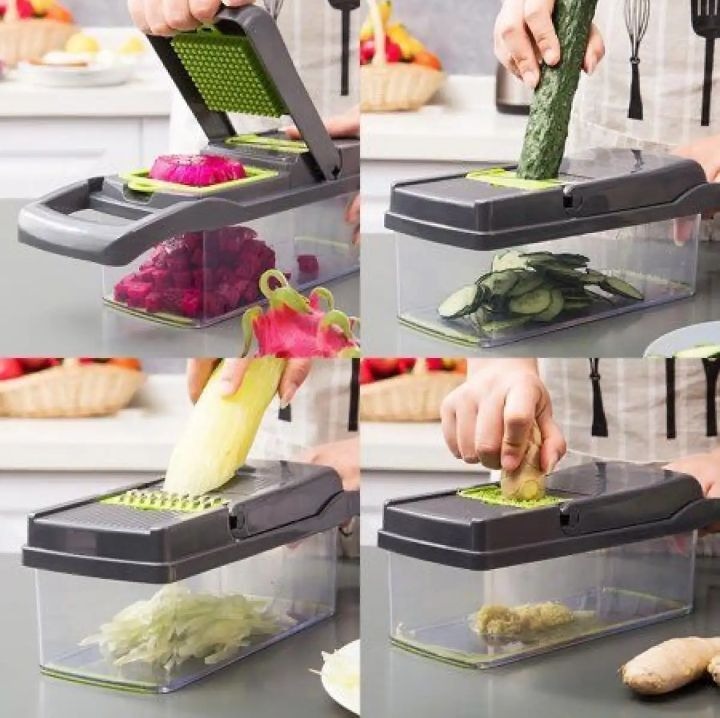 Vegetable Chopper 16 Pcs Set – Manual Onion Chopper, Food Slicer, Dicer, Grater & Potato Cutter with Handle – Multi-Function Kitchen Tool - Image 3