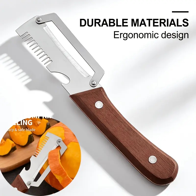 3in1 Peeler Knife Stainless Steel | Multifunctional Fruit & Vegetable Peeler With Wooden Handle | Kitchen Vegetable Cutter Slicer Tool & Bottle Opener - Image 5