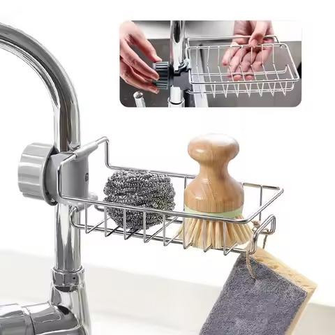 Stainless Steel Adjusting Multifunctional Kitchen Faucet Sponge Holder Durable And Convenient Storage Solution For Everyday Use - Image 4