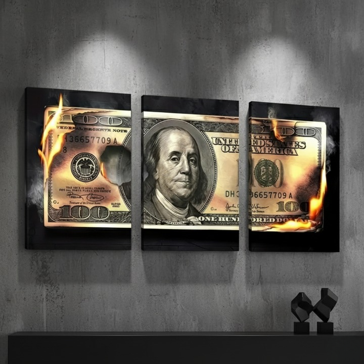 Dollar Wooden Sticky Wall Art – 3 Piece Modern Decorative Frame Set, 8x11 inch Each, Wooden Sticky Frame with Easy Wall Mount Sticky Tape - Image 4