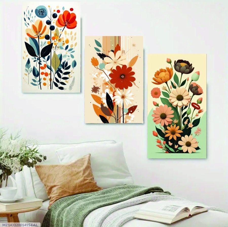Set of 3 Floral Wall Frames – Wooden Decorative Art in 8x11 & 12x16 Inches with Double Tape for Easy Mounting - Image 2