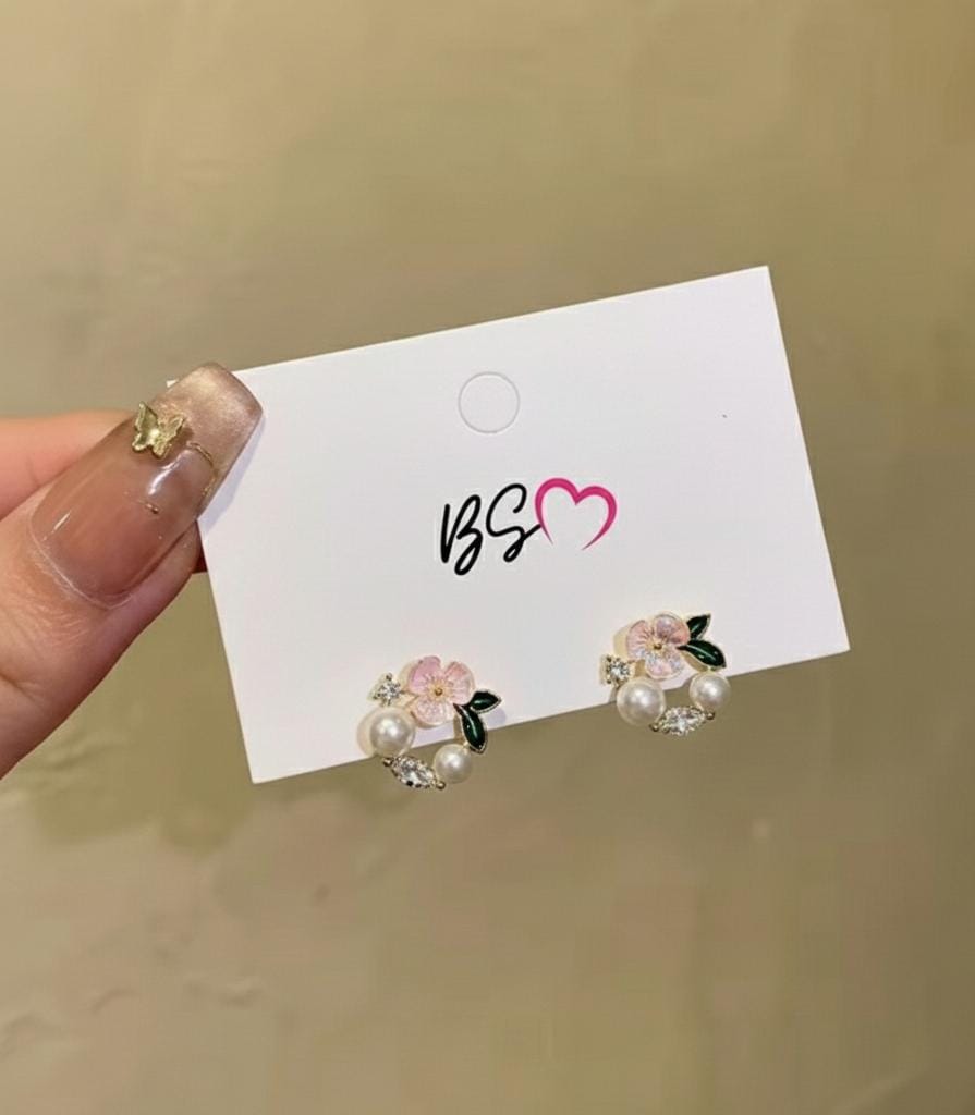 AWT-118 Korean Leaf Sparkling Pearl Earrings – | Elegant Leaf Design With Premium Pearls, Perfect for Daily Wear, Parties & Special Occasions - Image 4