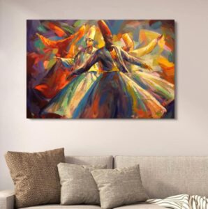 Darwaish Series Abstract Canvas Painting Sufi Whirling Dervishes With Double Tape | 12×16 Inches