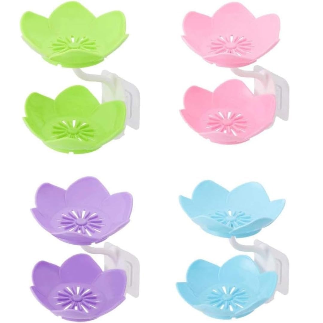 Multicolor Lotus Flower Soap Holder, Double Layer Wall-Mounted, No-Drill with Drainage, Quick-Dry Plastic Bathroom Organizer for Soap Storage, Soap Holder for Bathroom ( Random Color ) - 01 Stand - Image 5