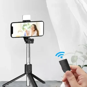 R1S 3-in-1 Selfie Stick Tripod with LED Light & Bluetooth Remote