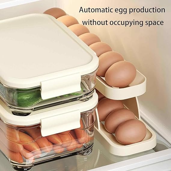 15 Egg Storage Box Rolling Design Space Saving PP Refrigerator Organizer Multi Layer Egg Holder| Random Colour - Image 3