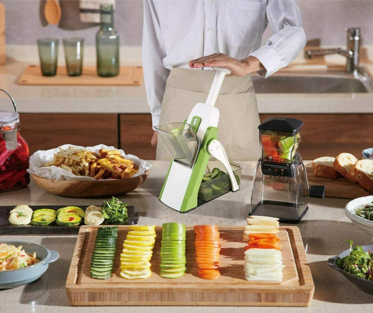 4 In 1 Vegetable Cutter Chopper Adjustable Multi-function Cutter Vertical Vegetable Cutter Kitchen Shredder Grater Artifact(random color ) - Image 2