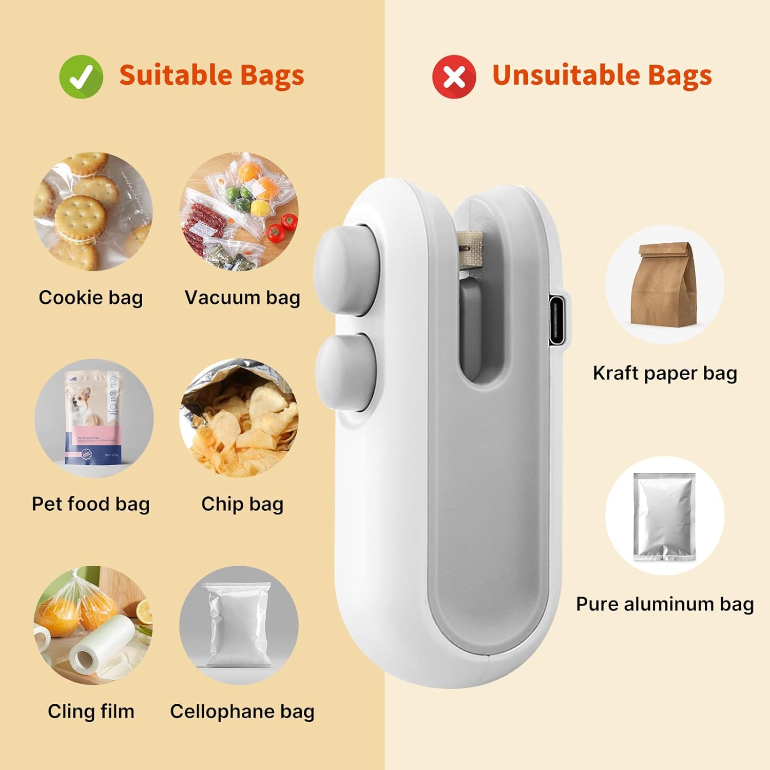 Heat Sealing Machine 2 in 1 Cutting and Sealer USB Rechargeable Food Sealer Mini Sealer for Snack Storage Food Sealer for Chip Bags, Plastic Bags, Food Storage | Mini Sealing Machine ( Random Color) - Image 2