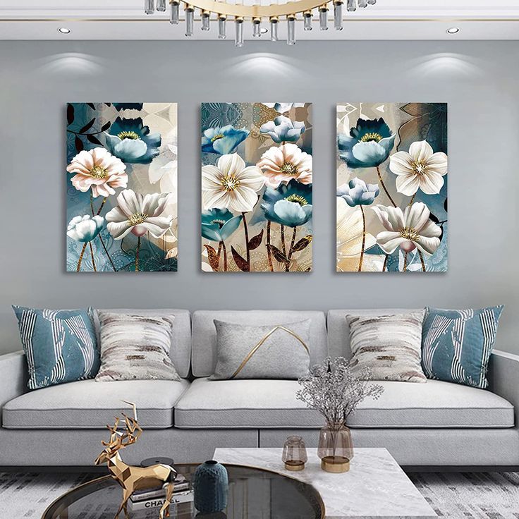 3pcs Flower Design Stickytiles Frames Providing Elegant Floral Style Artistic Look Modern Appearance