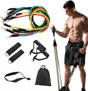 Premium Resistance Band Set For Home Workouts – 11 Piece Elastic Fitness Exercise Tubes With Carrying Pouch