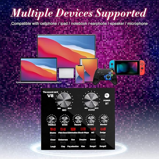 V8 Bm-800 Podcast Mic Set With Live Sound Card Condenser Microphone With Rechargeable 12 Kinds Of Auxiliary Background For Karaoke Singing Youtube Recording Mic - Image 3