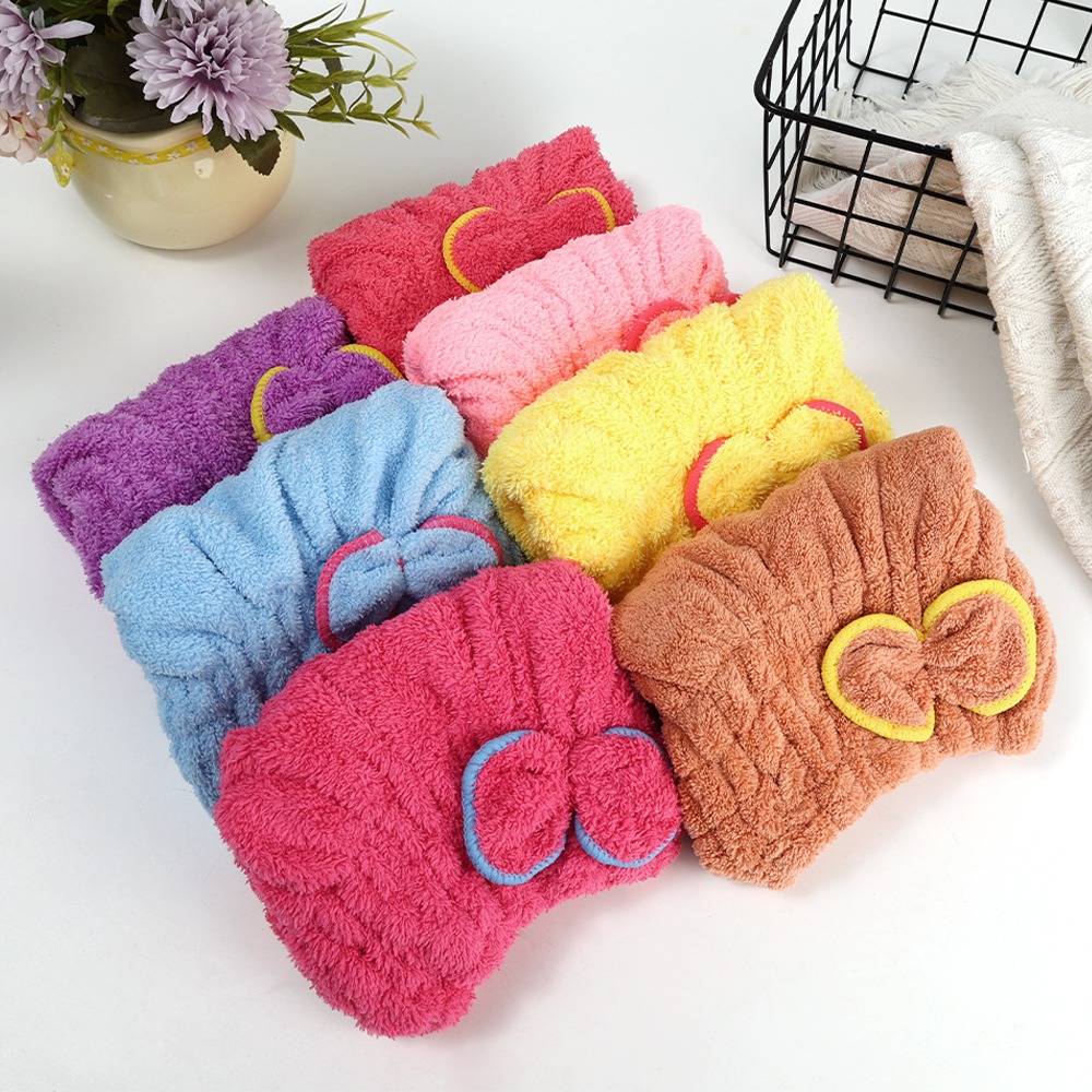 Soft Microfiber Flower Cap Towel for Women – Quick Dry Hair Wrap with Cute Bow Design, Super Absorbent Shower & Bath Turban for Smooth, Frizz-Free Hair (Random Color) - Image 3