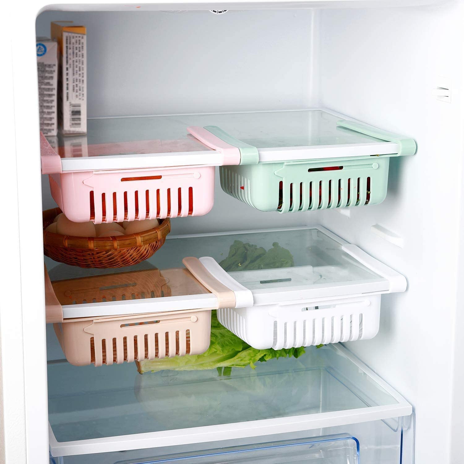 Adjustable Storage Basket For Fridge | Plastic Basket | Stretchable Food Organizer (1 Pc) (Random Color) - Image 2