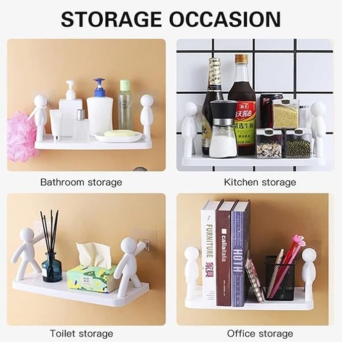 Multifunctional Self Adhesive Creative Character Shelves Bathroom Wall Mounted Shelf | Storage Rack for Bathroom, Kitchen & Room - 1 Pc (White) - Image 4