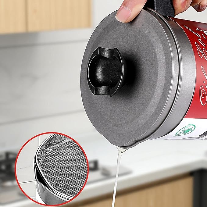 Oil Fryer Cookerwith Stainless Steel Fine Mesh with Lid Food Grade Iron Cooking Oil Filter Machine with Handle for Kitchen(1.4L) - Image 2