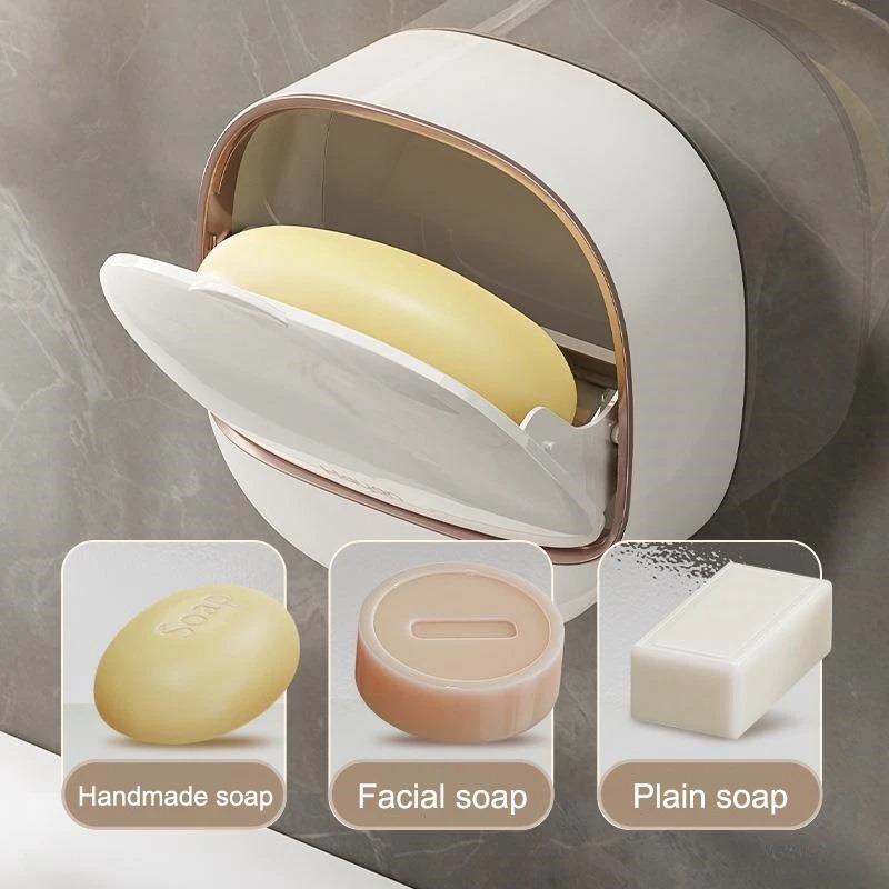 1PC Soap Box Wall Mounted Light Luxury Soap Holder Punch Free Drain Laundry Soap Box Easy Cleaning | Random Colour - Image 2