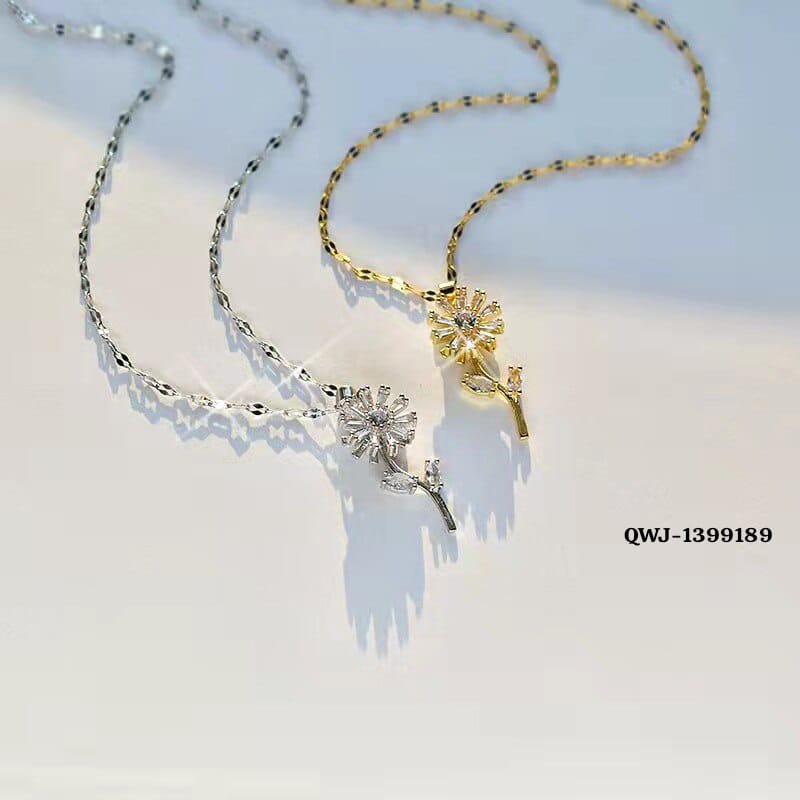 Flower Rotation Pendant Necklace – Golden | Premium China Quality | QWJ-189 - Image 3