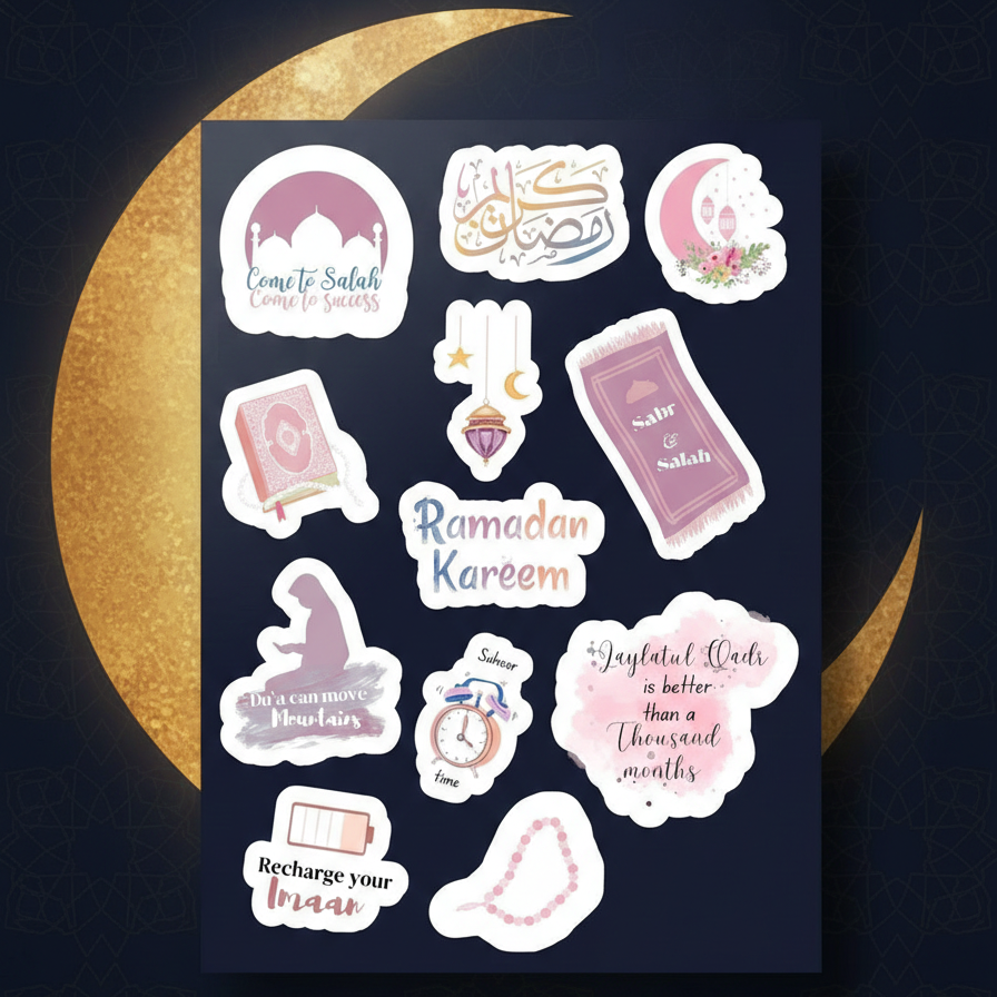 Ramadan Mubarak Sticker Pack – 12 Uncut Decorative Stickers - Image 3