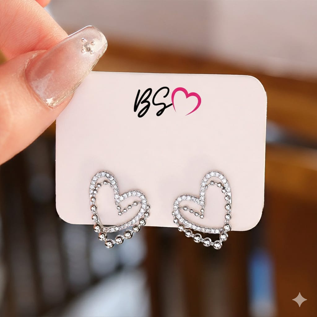 ZJE-164 Heart Shape Double Korean Earrings – Elegant Fashion Jewellery, Stylish Accessory for Women - Image 3