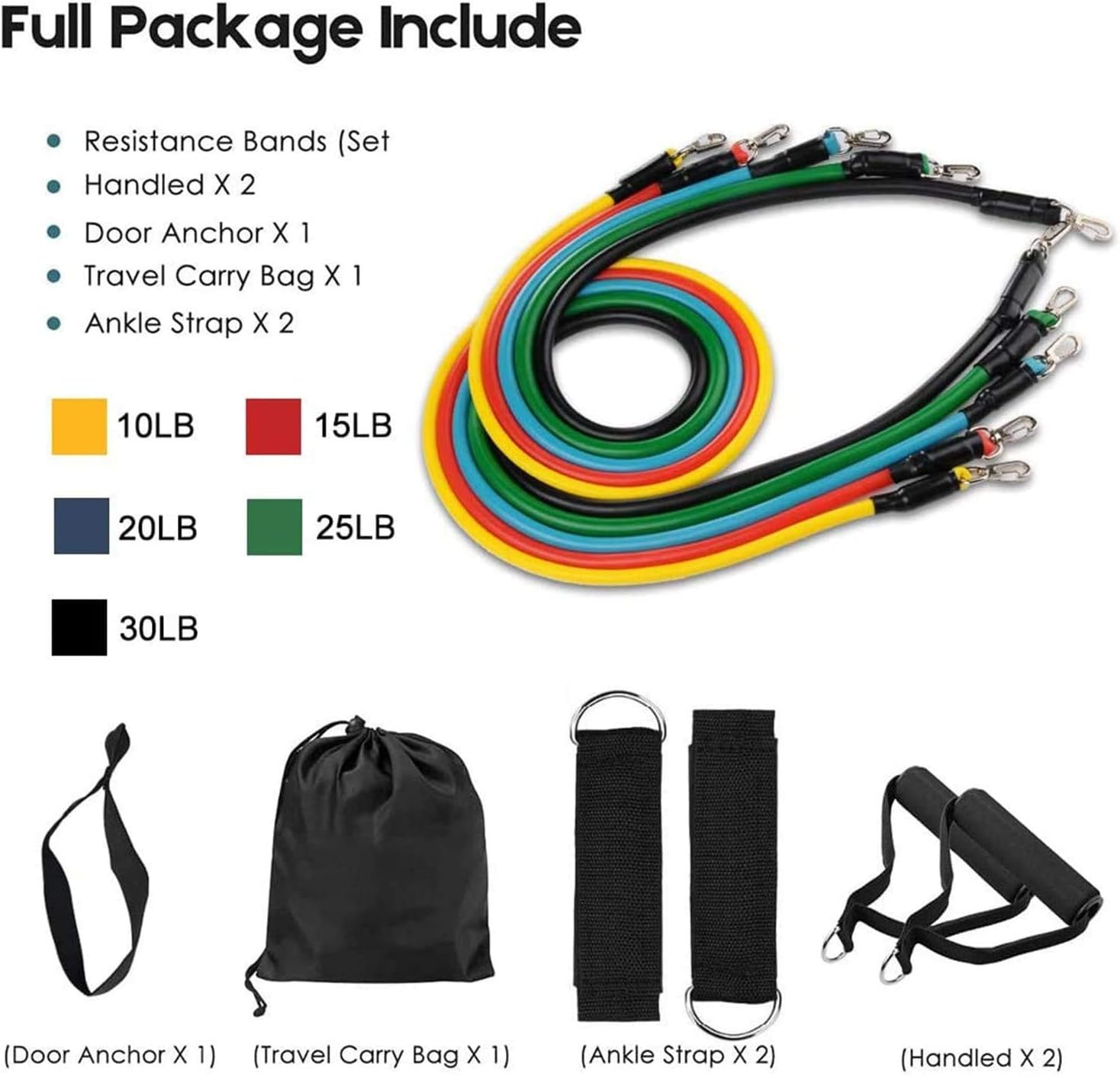Resistance Bands Set - 11pcs Latex Pull Rope With Door Anchor, Handles, And Ankle Straps For Effective Home And Gym Workout Routines - Image 3
