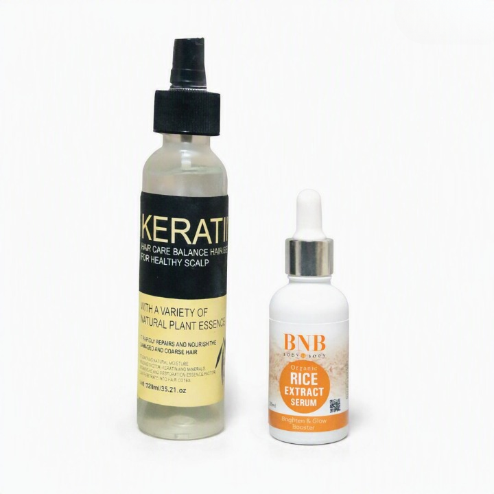 2-in-1 Keratin Hair Serum & BNB Organic Rice Extract Face Serum Deal - 120ml - Image 2