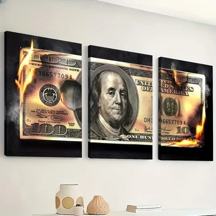 Dollar Wooden Sticky Wall Art – 3 Piece Modern Decorative Frame Set, 8x11 inch Each, Wooden Sticky Frame with Easy Wall Mount Sticky Tape - Image 2
