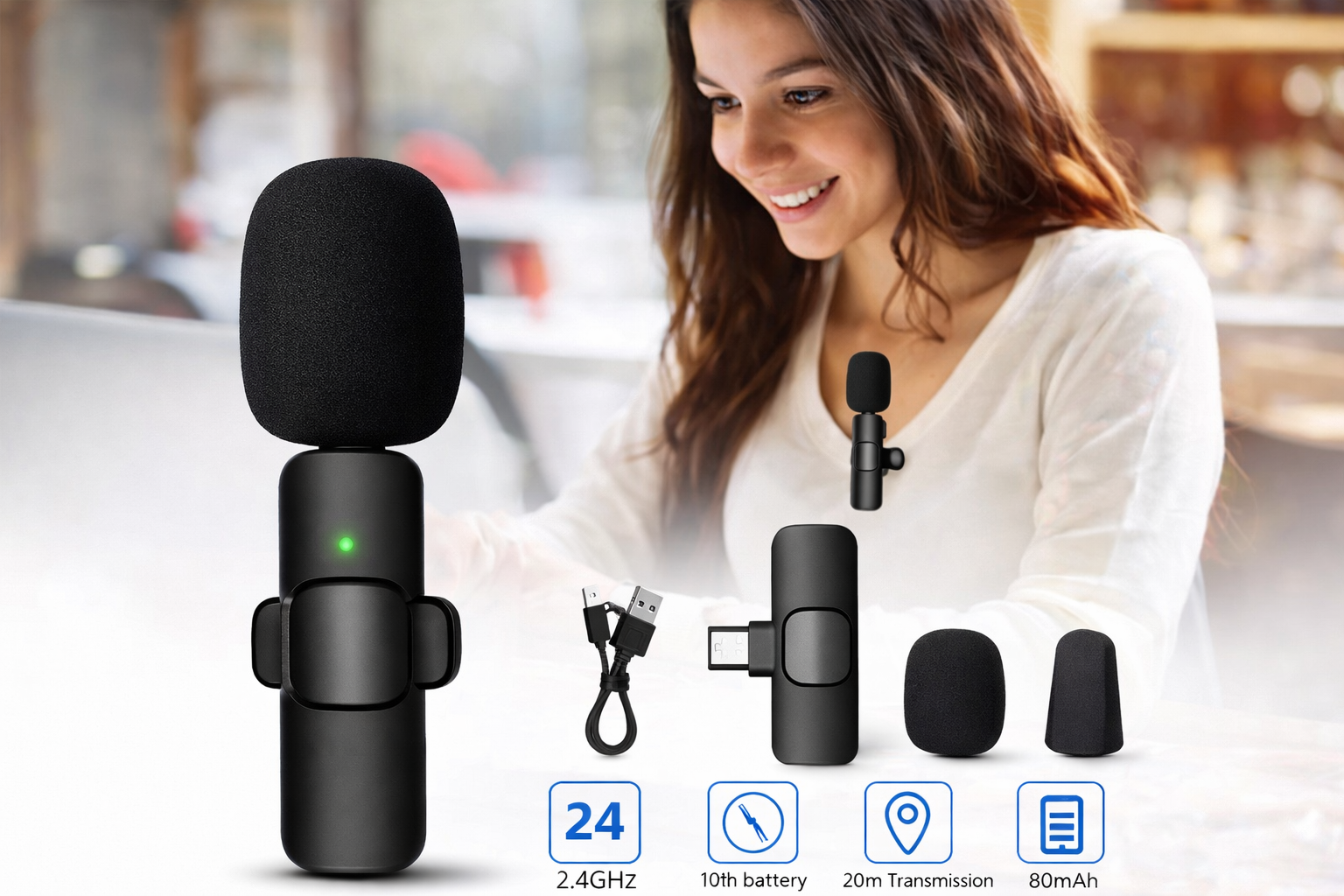 K8 Wireless Collar Microphone 🎤 Type-C Android Supported | Noise Reduction | Vlogging, YouTube & Podcast Mic - Image 3