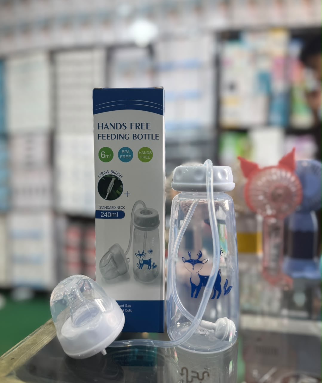 Handsfree Baby Feeding Bottle 240ml with Silicone Tube & Nipple | BPA-Free | Random Color - Image 3