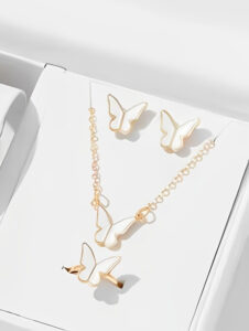 Butterfly Set, Pack Of 4 / Pendants Necklace Earrings Ring For Women Jewelry -white
