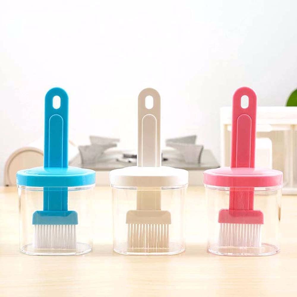 Plastic Oil Bottle Seasoning Dispenser with Silicone Rubber Bristle Brush for BBQ, Oil Brush Bottle Set Oil Storage Container for Kitchen (random color ) - Image 2