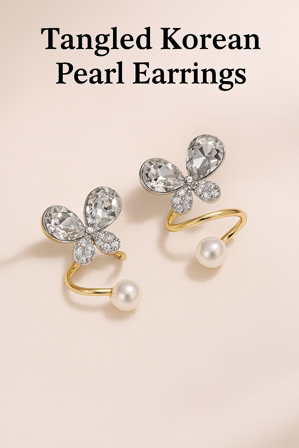 Tangled Korean Pearl Earrings – Golden Silver (PQT-994)