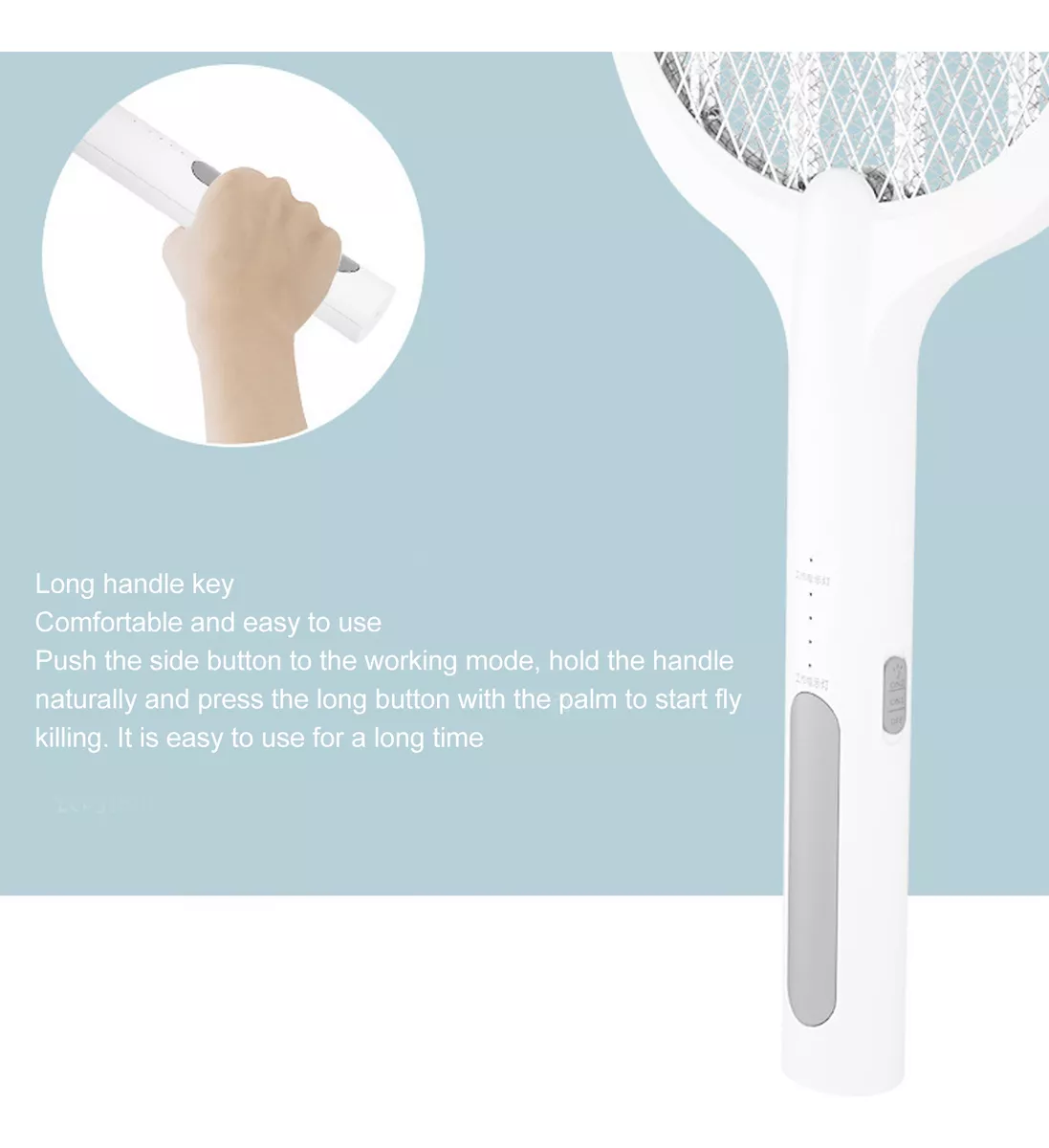 Rechargeable Electric Mosquito Killer Racket 2 In 1 LED Flash Light (Random Color) - Image 3