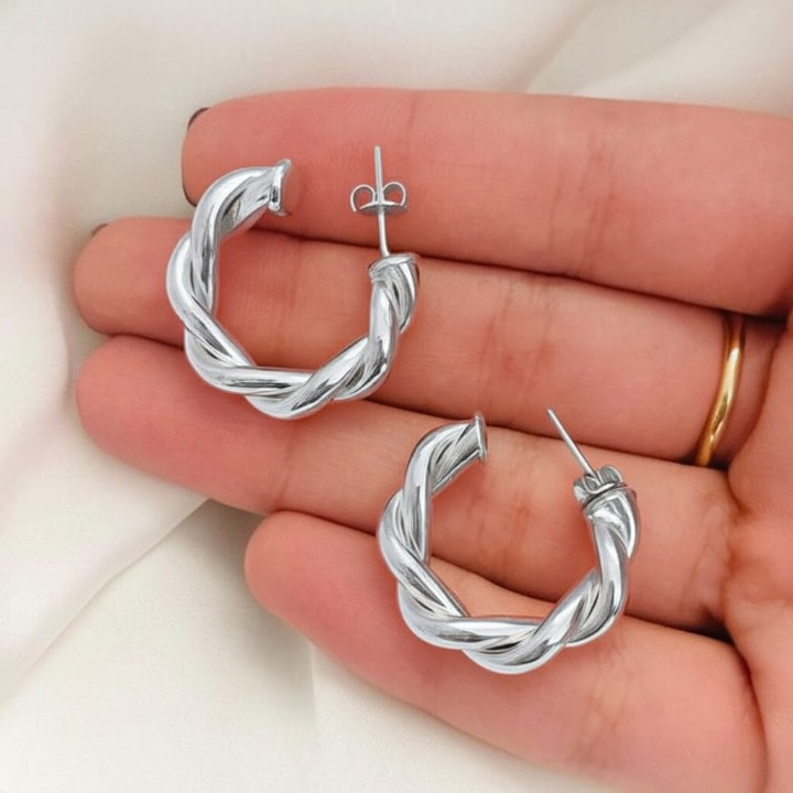 Twisted Sparkling Earrings for Women | Stylish Fashion Jewelry | Available in Silver & Golden | Perfect for Parties, Weddings & Daily Wear (WJ-101) - Image 5