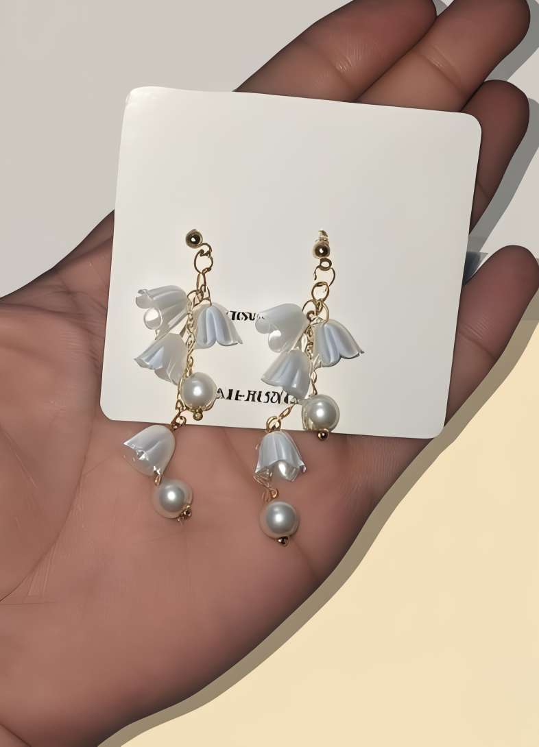Pearl Korean Flower Earrings for Women – Elegant White Floral Design with Classic Pearl Detailing | Stylish Fashion Jewelry for Parties, Weddings, and Daily Wear | AWJ-998 - Image 4