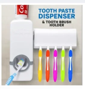 Tooth Paste Dispenser With 5 Brush Holder Wall Mounted Automatic Hands Free Toothpaste Dispenser